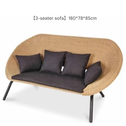 Modern Nordic Rattan Lounge Set – 3-Piece Curved Balcony Chairs & Table – Custom Made