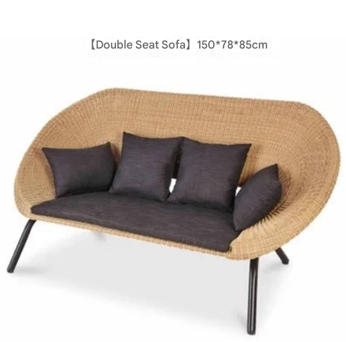 Modern Nordic Rattan Lounge Set – 3-Piece Curved Balcony Chairs & Table – Custom Made