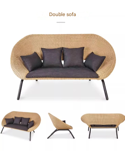 Modern Nordic Rattan Lounge Set – 3-Piece Curved Balcony Chairs & Table – Custom Made