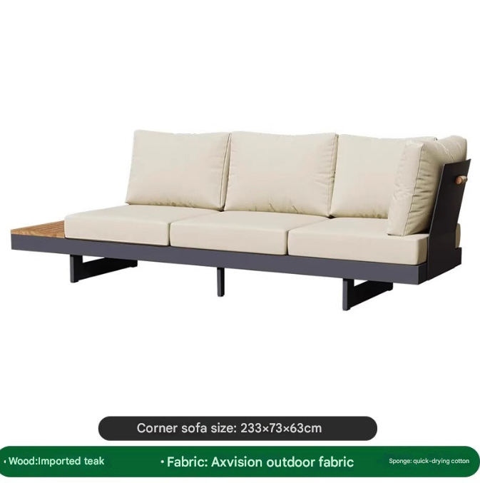 Modern Outdoor Teak & Aluminum Sofa Set – Waterproof Courtyard Lounge with Coffee Table