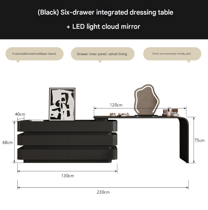 Modern Luxury Black Mirror Dressing Table – Custom Made Bedroom Vanity Set