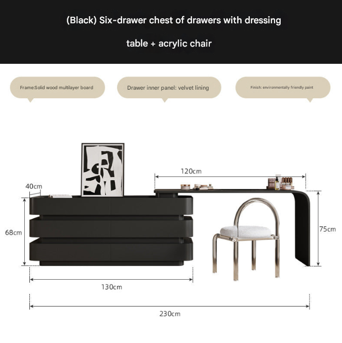 Modern Luxury Black Mirror Dressing Table – Custom Made Bedroom Vanity Set