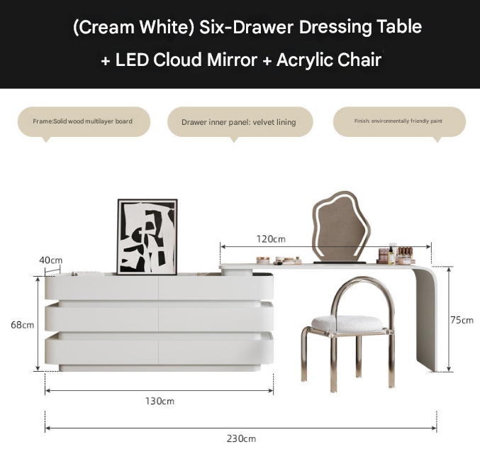 Modern Luxury Black Mirror Dressing Table – Custom Made Bedroom Vanity Set