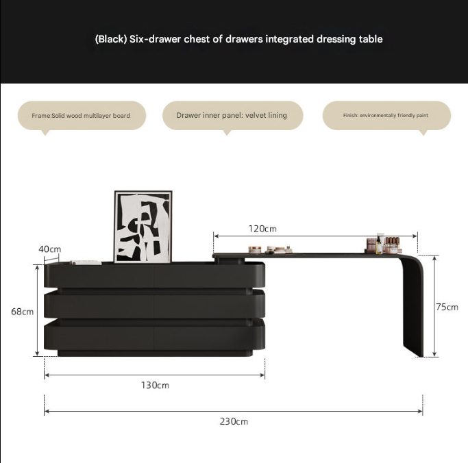 Modern Luxury Black Mirror Dressing Table – Custom Made Bedroom Vanity Set