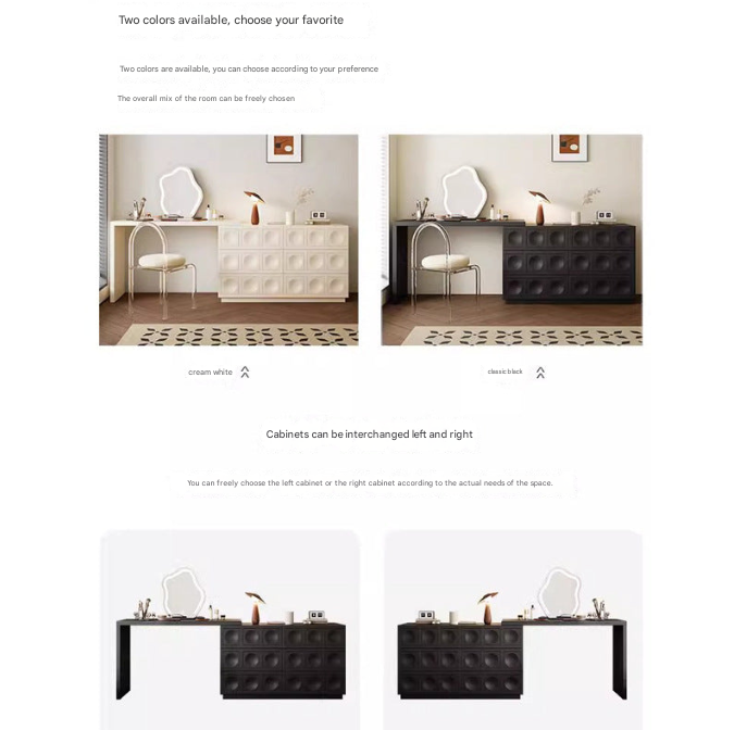 Luxury Retro Black Mirror Dressing Table – Custom Made Bedroom Vanity Set