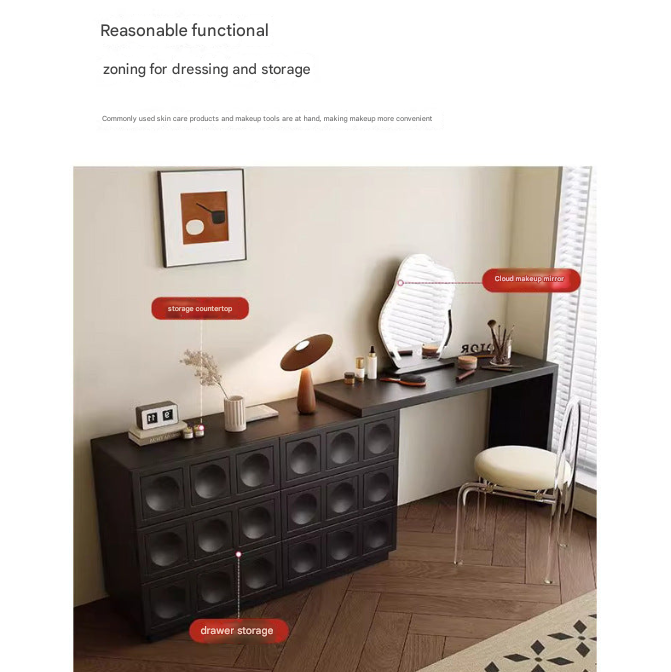 Luxury Retro Black Mirror Dressing Table – Custom Made Bedroom Vanity Set