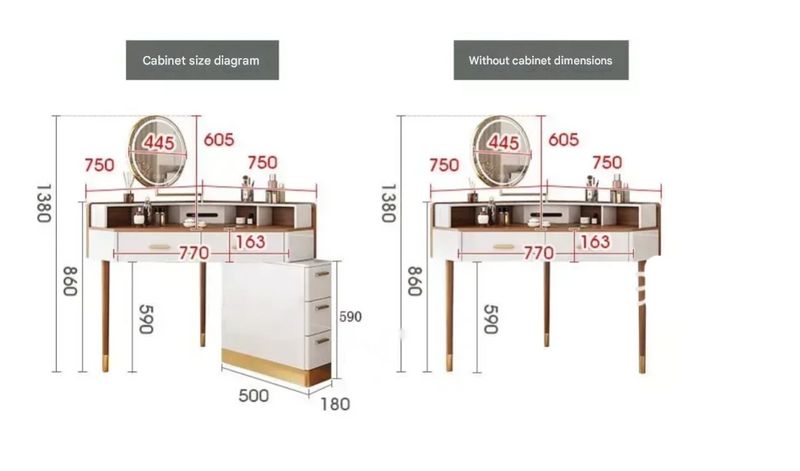 Nordic LED Mirror Storage Corner Dressing Table – Custom Made Bedroom Vanity