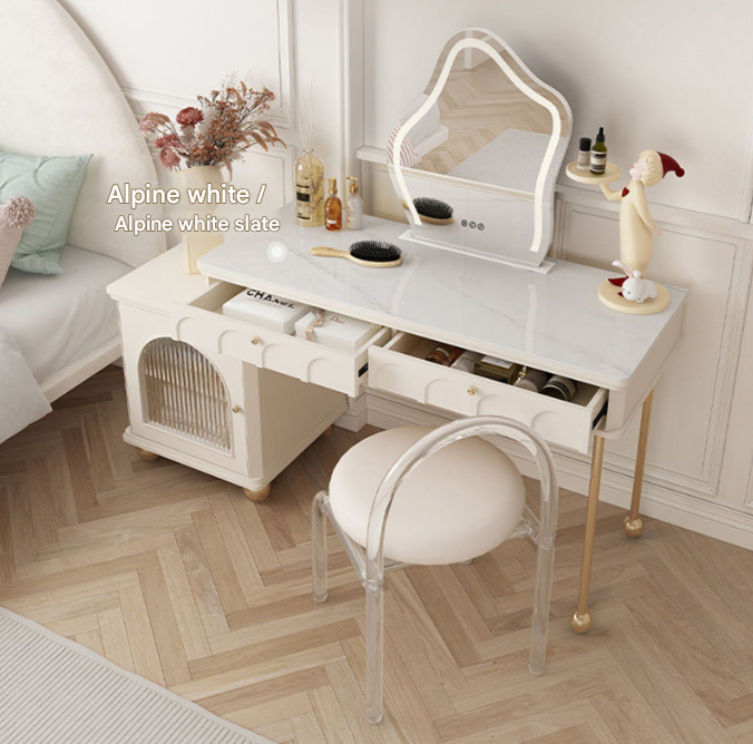 Modern Nordic Cream LED Dressing Table – Custom Made Bedroom Vanity Set