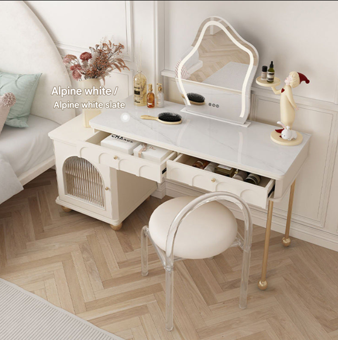 Modern Nordic Cream LED Dressing Table – Custom Made Bedroom Vanity Set