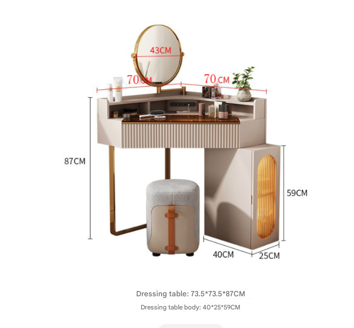 Modern LED Mirror Corner Corner Dressing Table – Custom Made Bedroom Vanity