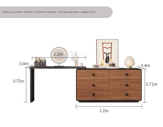 Modern Black Walnut Mirror Dressing Table – Custom Made Bedroom Vanity Set