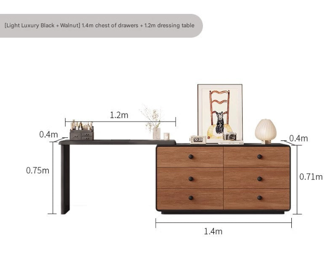 Modern Black Walnut Mirror Dressing Table – Custom Made Bedroom Vanity Set