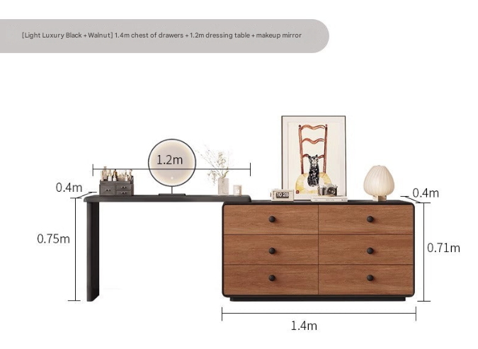 Modern Black Walnut Mirror Dressing Table – Custom Made Bedroom Vanity Set