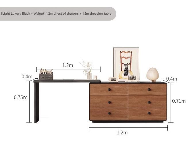 Modern Black Walnut Mirror Dressing Table – Custom Made Bedroom Vanity Set