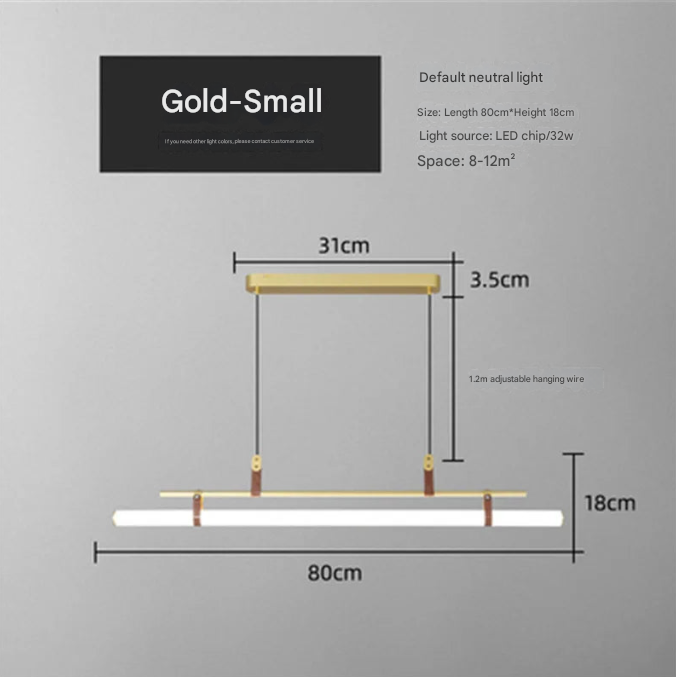 Gold Leather Strap LED Tube Pendant – Modern Linear Dining Chandelier