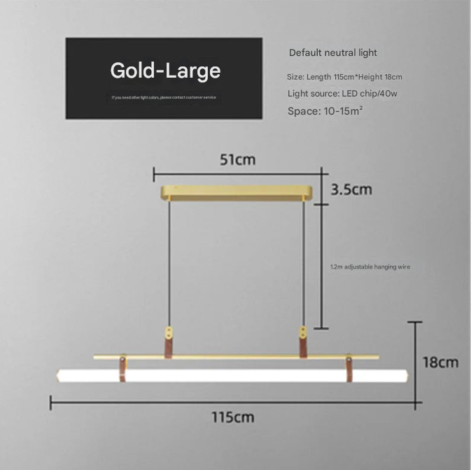 Gold Leather Strap LED Tube Pendant – Modern Linear Dining Chandelier