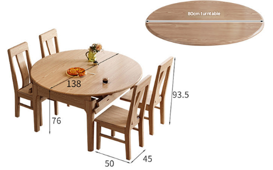 Custom Made Nordic Ash Wood Dining Table – Retractable Solid Wood Table with Chairs for Modern Apartments