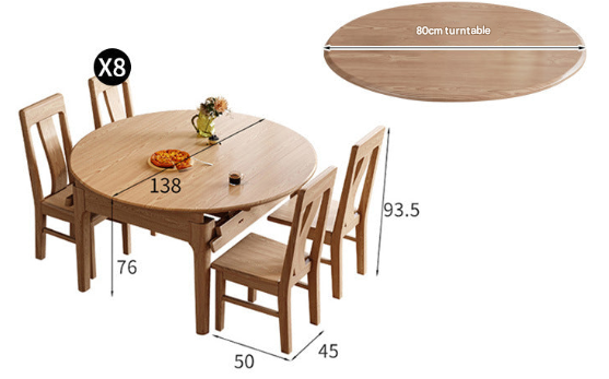 Custom Made Nordic Ash Wood Dining Table – Retractable Solid Wood Table with Chairs for Modern Apartments