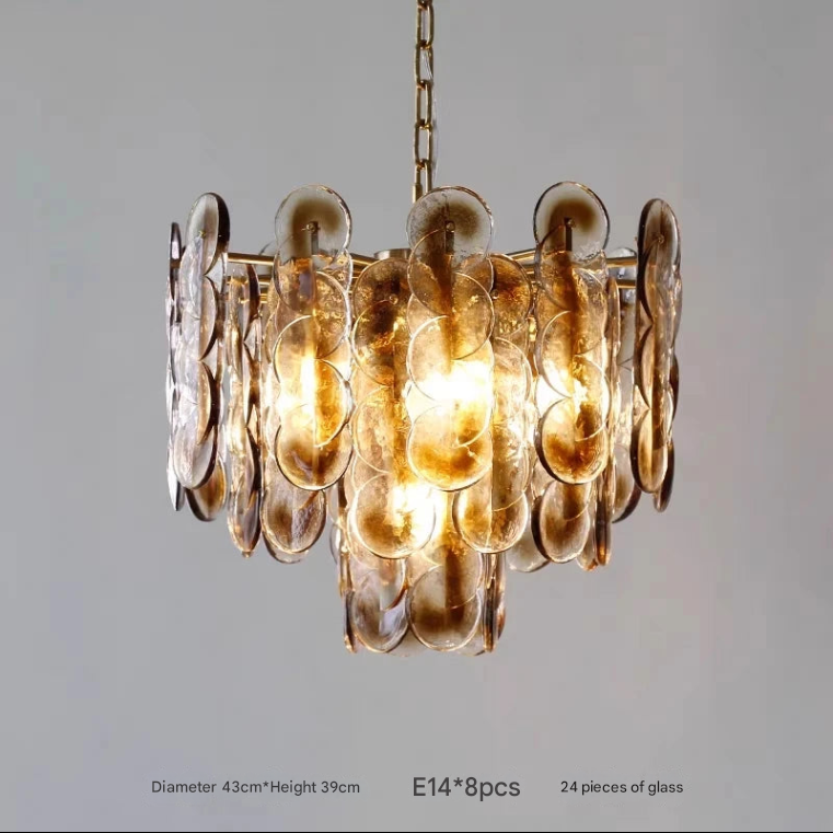 Amber Glass Disc Chandelier – Retro Luxury Pendant Light