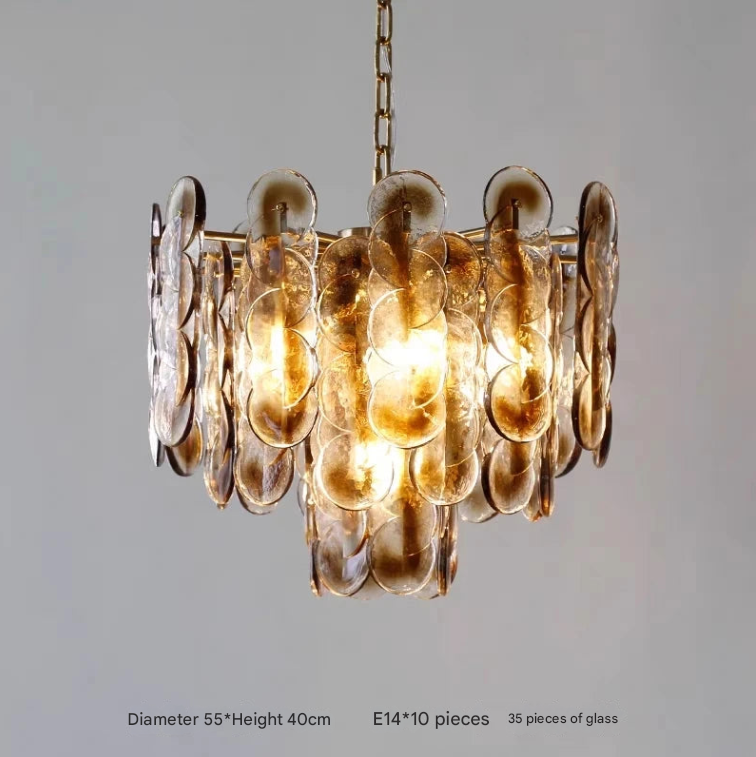 Amber Glass Disc Chandelier – Retro Luxury Pendant Light
