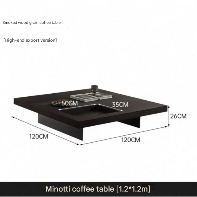 Custom Made Italian Minimalist Smoked Wood Coffee Table with Recessed Tray