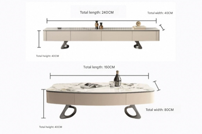 Italian & Rock Plate Designer TV Unit & Coffee Table Set – Custom Made Living Room Furniture