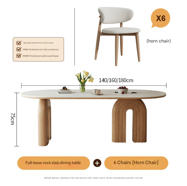 Custom Made French Cream Oval Dining Table with Rock Plate Top and Walnut Base – Modern Luxury