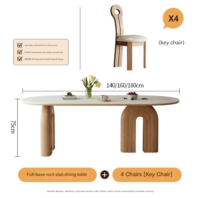 Custom Made French Cream Oval Dining Table with Rock Plate Top and Walnut Base – Modern Luxury