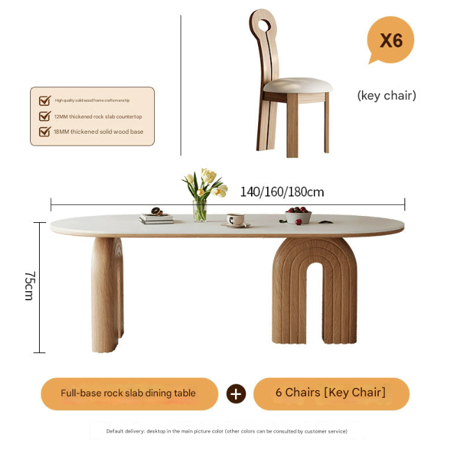 Custom Made French Cream Oval Dining Table with Rock Plate Top and Walnut Base – Modern Luxury