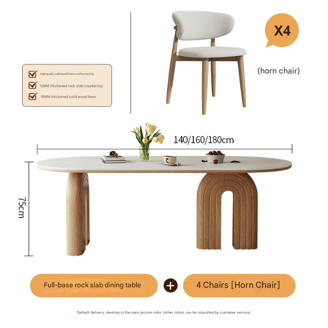 Custom Made French Cream Oval Dining Table with Rock Plate Top and Walnut Base – Modern Luxury