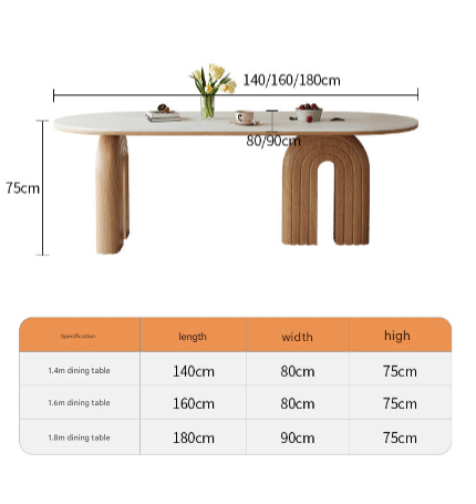 Custom Made French Cream Oval Dining Table with Rock Plate Top and Walnut Base – Modern Luxury