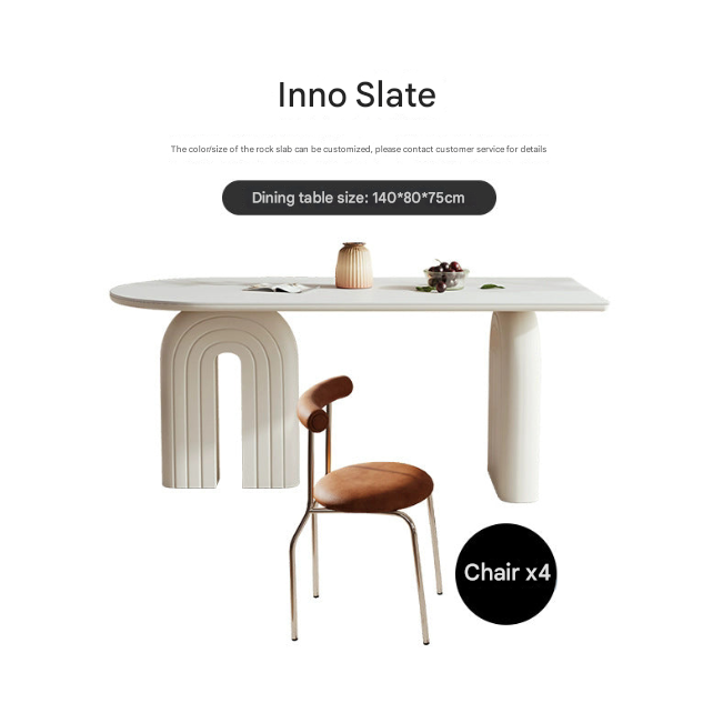 Custom Made French Cream Oval Dining Table Set with Rock Plate Top and Armchair Set – Modern Luxury
