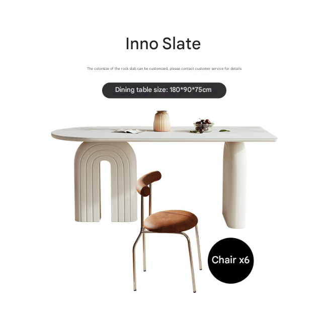 Custom Made French Cream Oval Dining Table Set with Rock Plate Top and Armchair Set – Modern Luxury