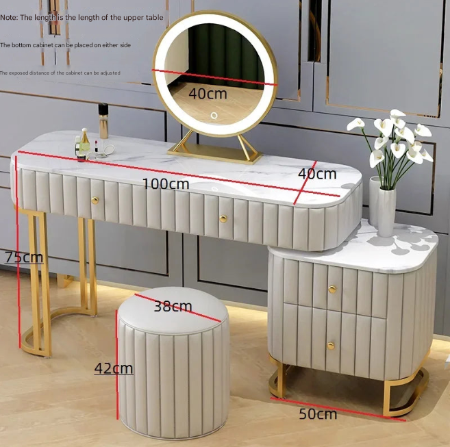 Luxury Nordic Green Marble Top Dressing Table – Custom Made Bedroom Vanity Set