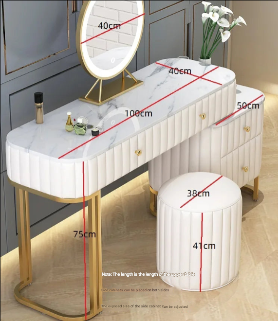 Luxury Nordic Green Marble Top Dressing Table – Custom Made Bedroom Vanity Set
