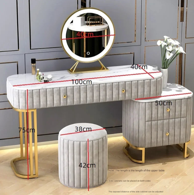 Luxury Nordic Green Marble Top Dressing Table – Custom Made Bedroom Vanity Set