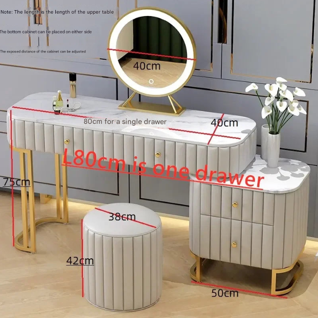 Luxury Nordic Green Marble Top Dressing Table – Custom Made Bedroom Vanity Set