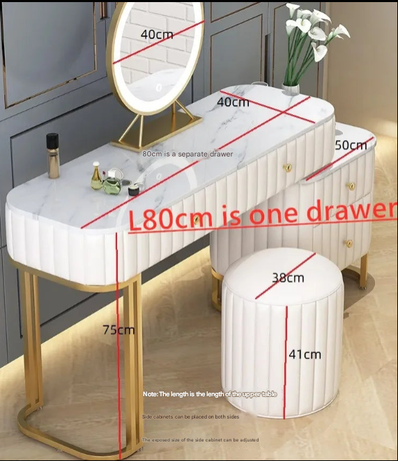 Luxury Nordic Green Marble Top Dressing Table – Custom Made Bedroom Vanity Set