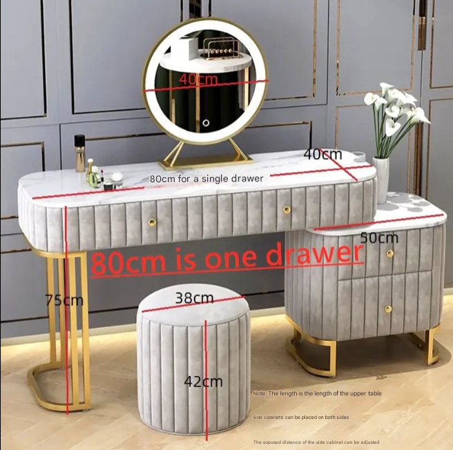 Luxury Nordic Green Marble Top Dressing Table – Custom Made Bedroom Vanity Set
