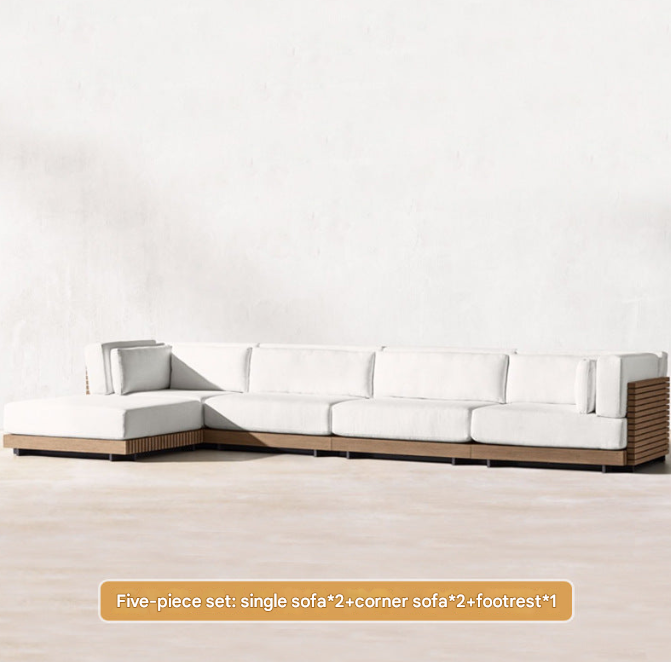 Contemporary Teak Outdoor Sofa Set – Modular Patio Lounge Setable – Custom Made
