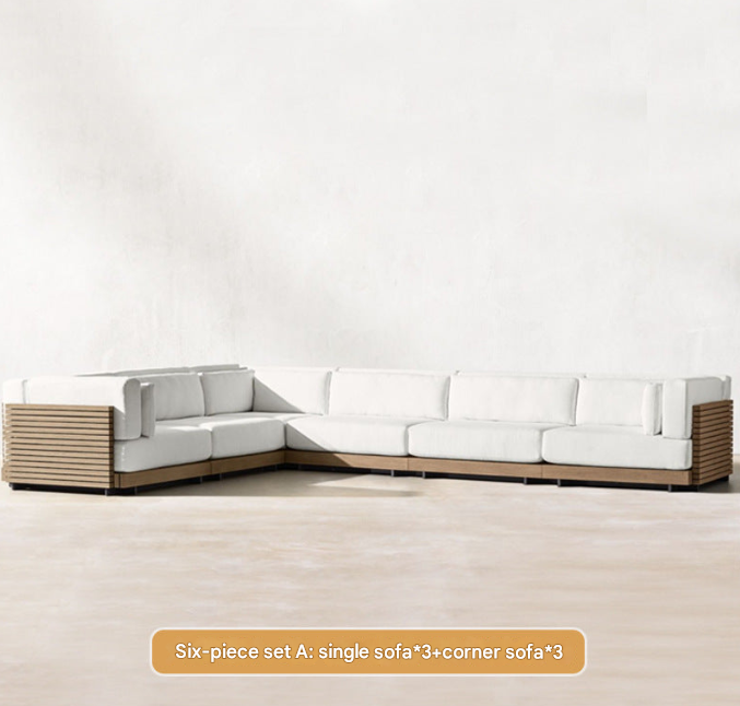 Contemporary Teak Outdoor Sofa Set – Modular Patio Lounge Setable – Custom Made