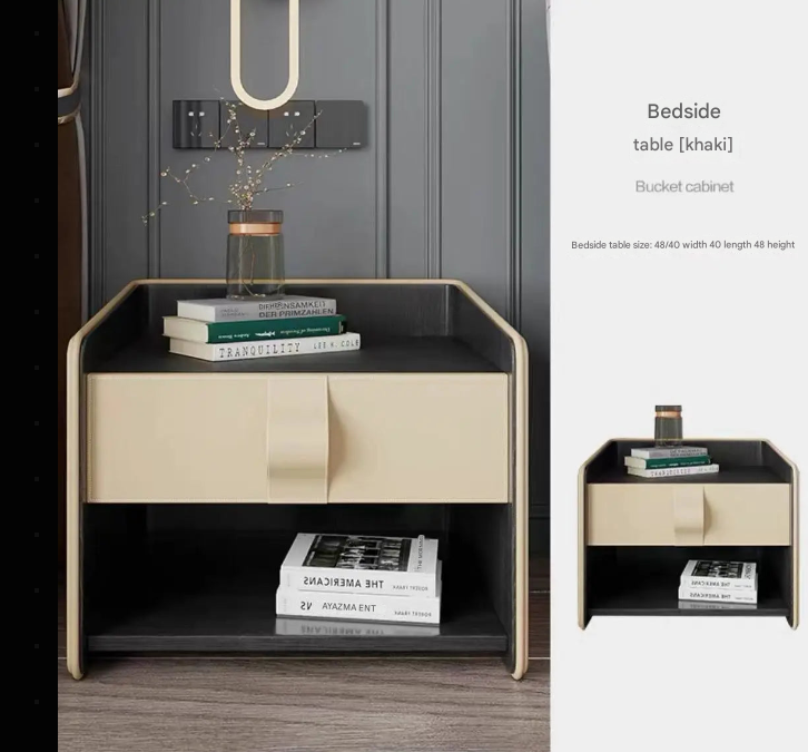 Custom Made Saddle Leather Bedside Table – Modern Luxury Nightstand with Open Shelf