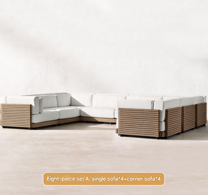 Contemporary Teak Outdoor Sofa Set – Modular Patio Lounge Setable – Custom Made