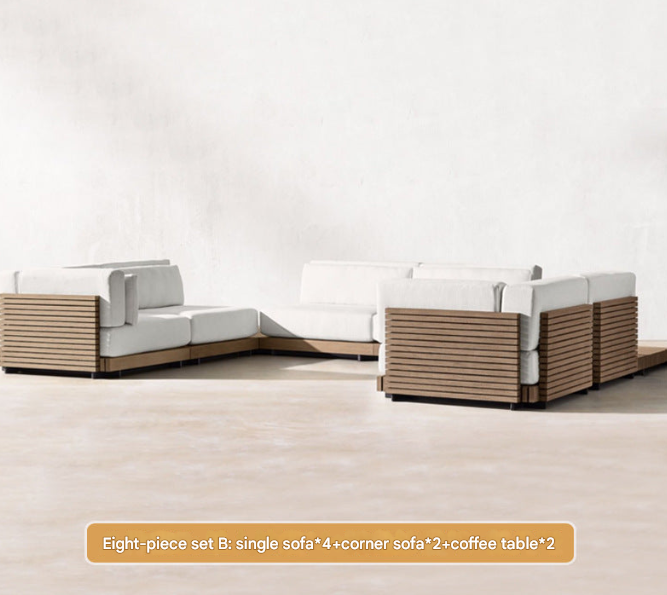 Contemporary Teak Outdoor Sofa Set – Modular Patio Lounge Setable – Custom Made