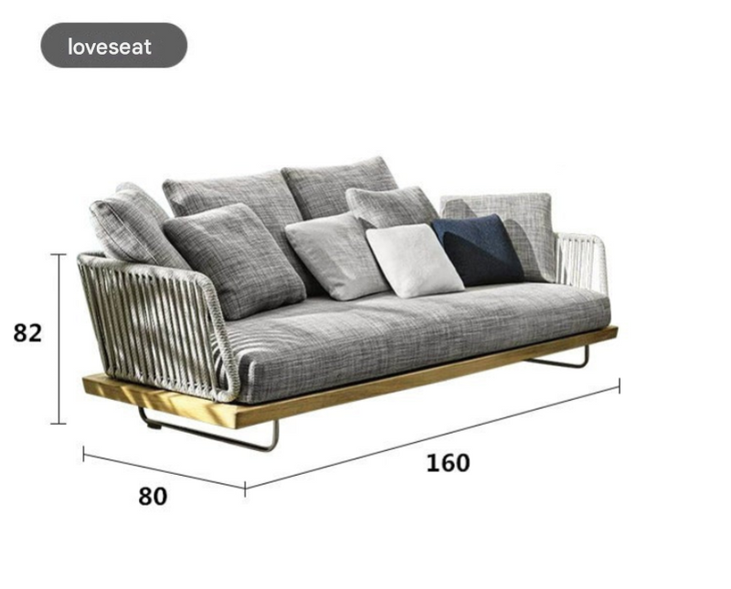 Modern Teak Ribbon Rattan Outdoor Sofa Set – Outdoor Garden Lounge Set – Custom Made