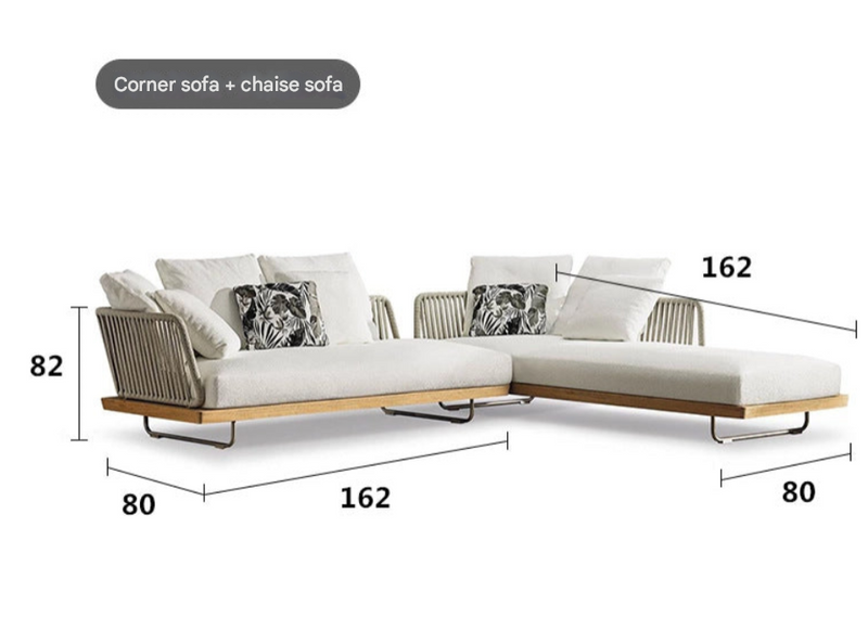 Modern Teak Ribbon Rattan Outdoor Sofa Set – Outdoor Garden Lounge Set – Custom Made
