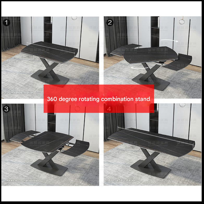 Custom Made Rotating Extendable Rock Plate Dining Table – Italian Minimalist 4 to 8 Seater for Small Spaces
