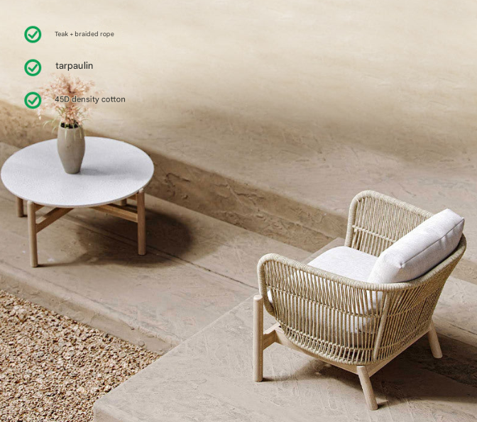 Nordic Teak Rope Outdoor Sofa Set – Outdoor Sofa Set with Coffee Table – Custom Made