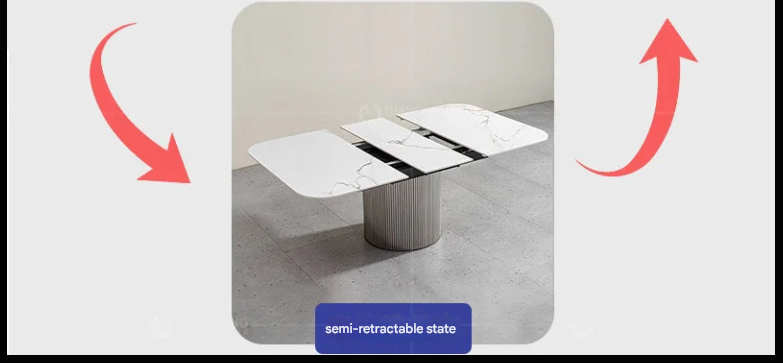 Custom Made Modern Luxury Rock Plate Dining Table – Stainless Steel Base with Retractable Extendable Top