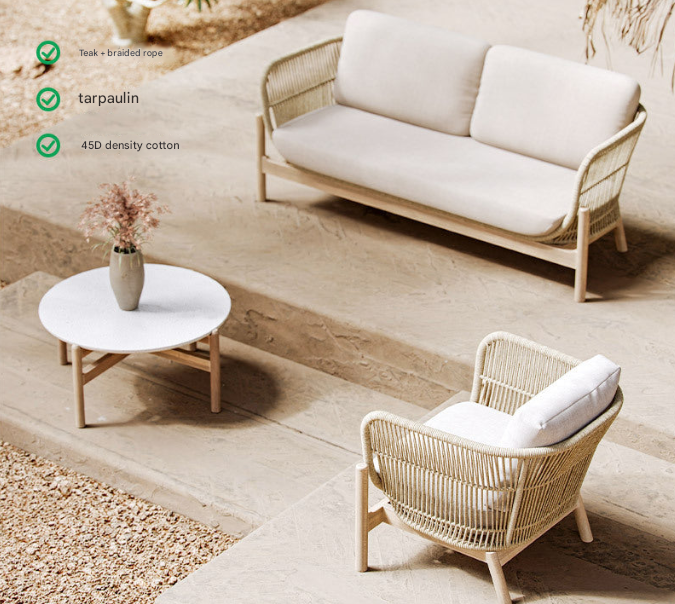 Nordic Teak Rope Outdoor Sofa Set – Outdoor Sofa Set with Coffee Table – Custom Made